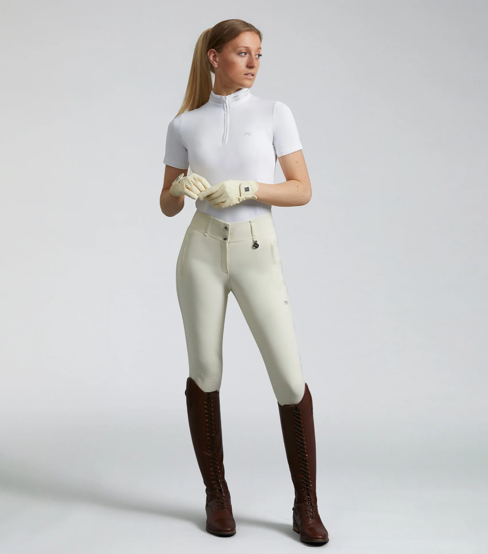 SALE - Aradina Ladies Full Seat Gel Competition Riding Breeches Vanilla - Image 6