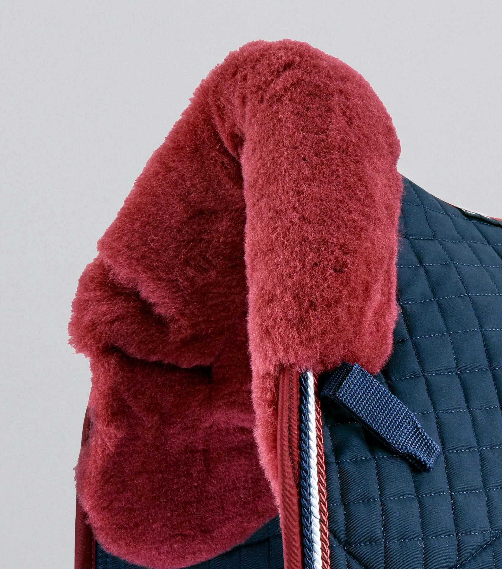 Close Contact Merino Wool European Saddle Pad - Dressage Square Navy/Burgundy Wool - Image 2