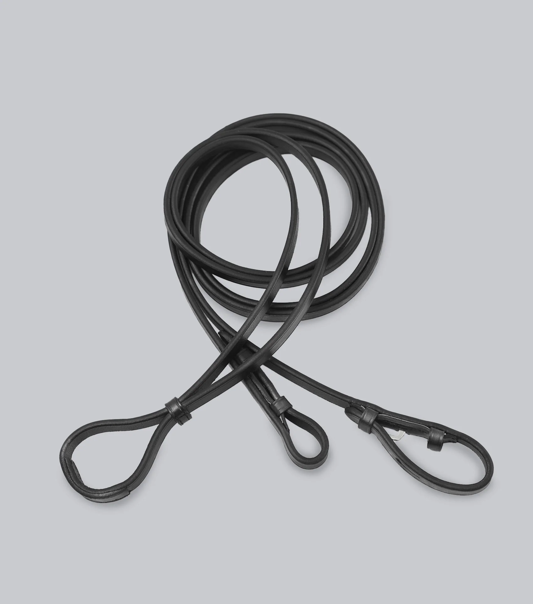 Leonardo Plain Leather Double Bridle Reins Black - Image 3