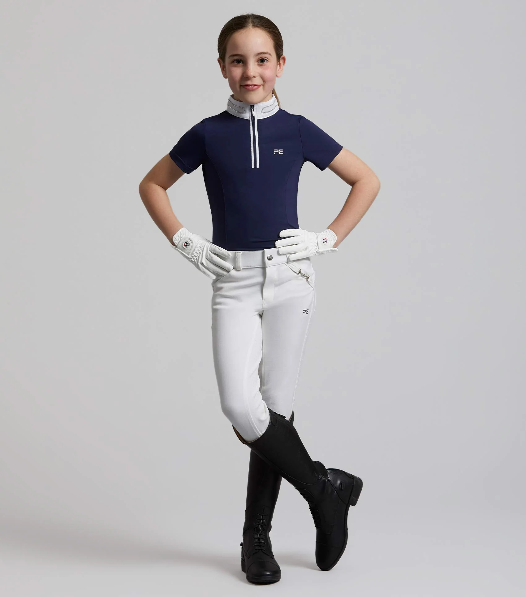Maria Girls Diamanté Show Shirt Navy - Image 2